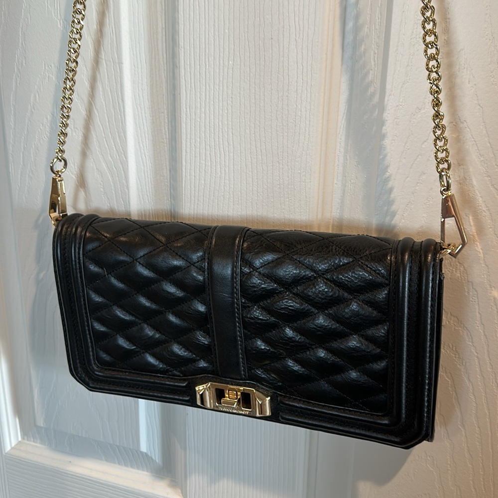 Rebecca Minkoff East-West Love Clutch w/ Removable Chain (Black / Gold)